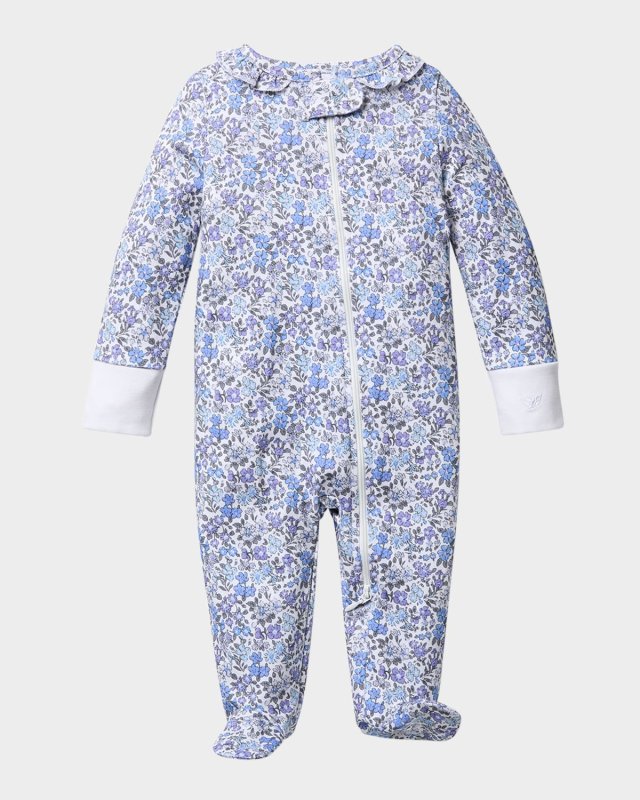 Girl's Fleur d'Azur Printed Footie, Size Newborn-9M